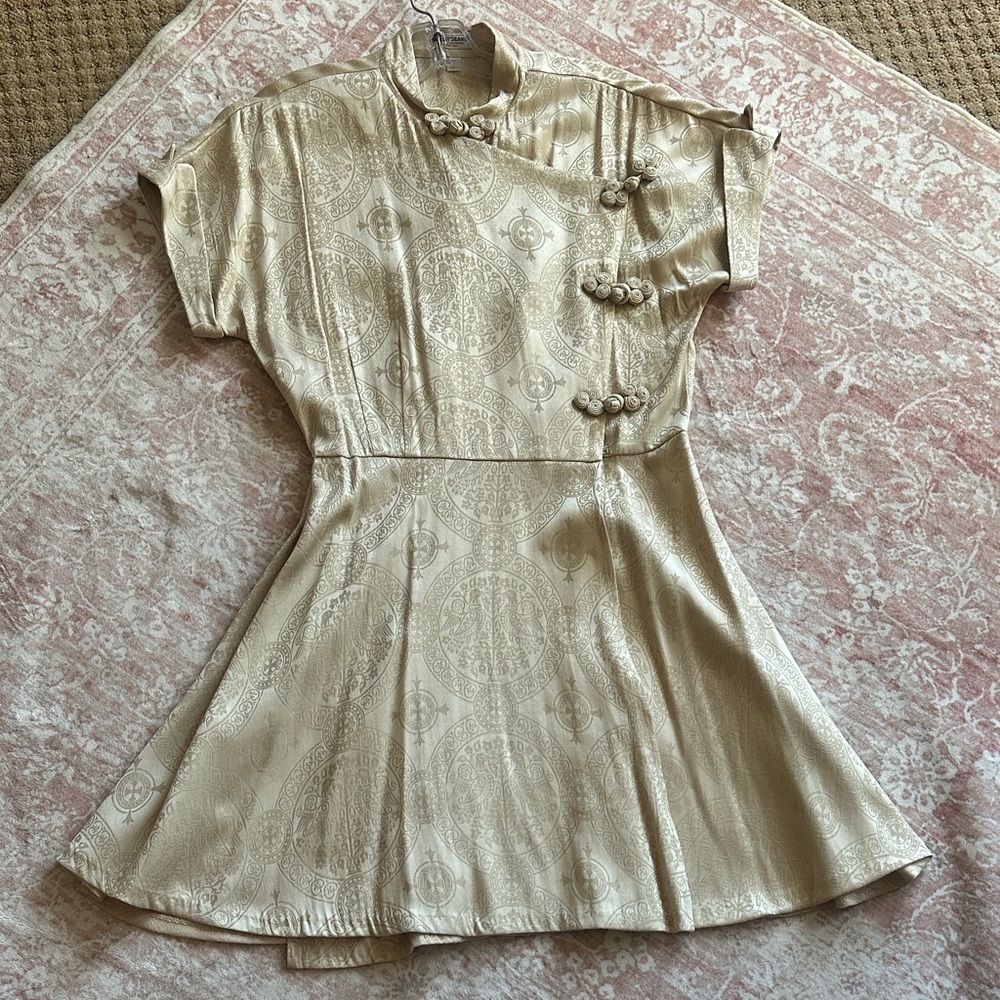 Guess Metallic Cream Jacquard Mini Dress